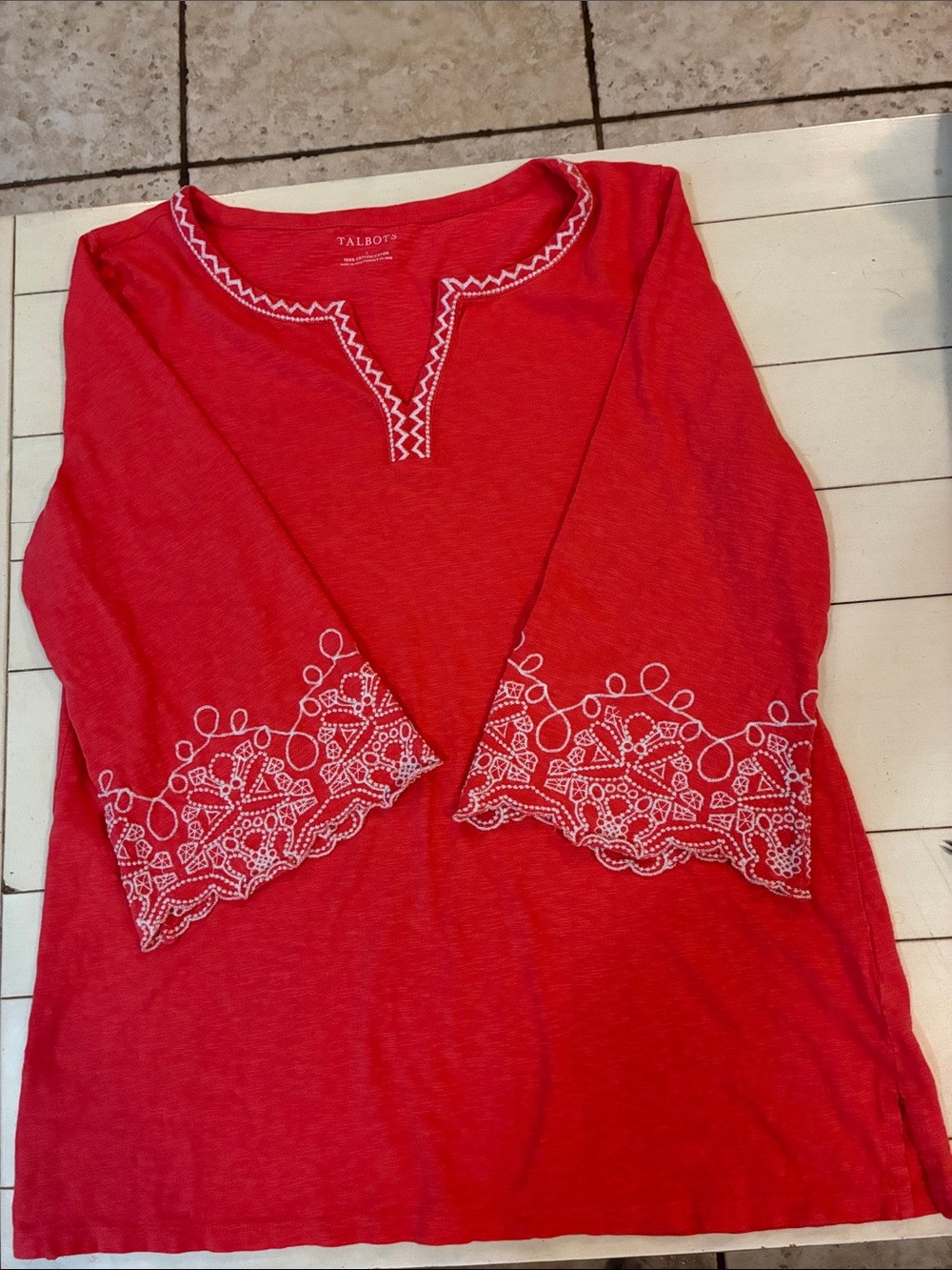 Talbots 3/4 sleeve top.size L. 100% cotton.